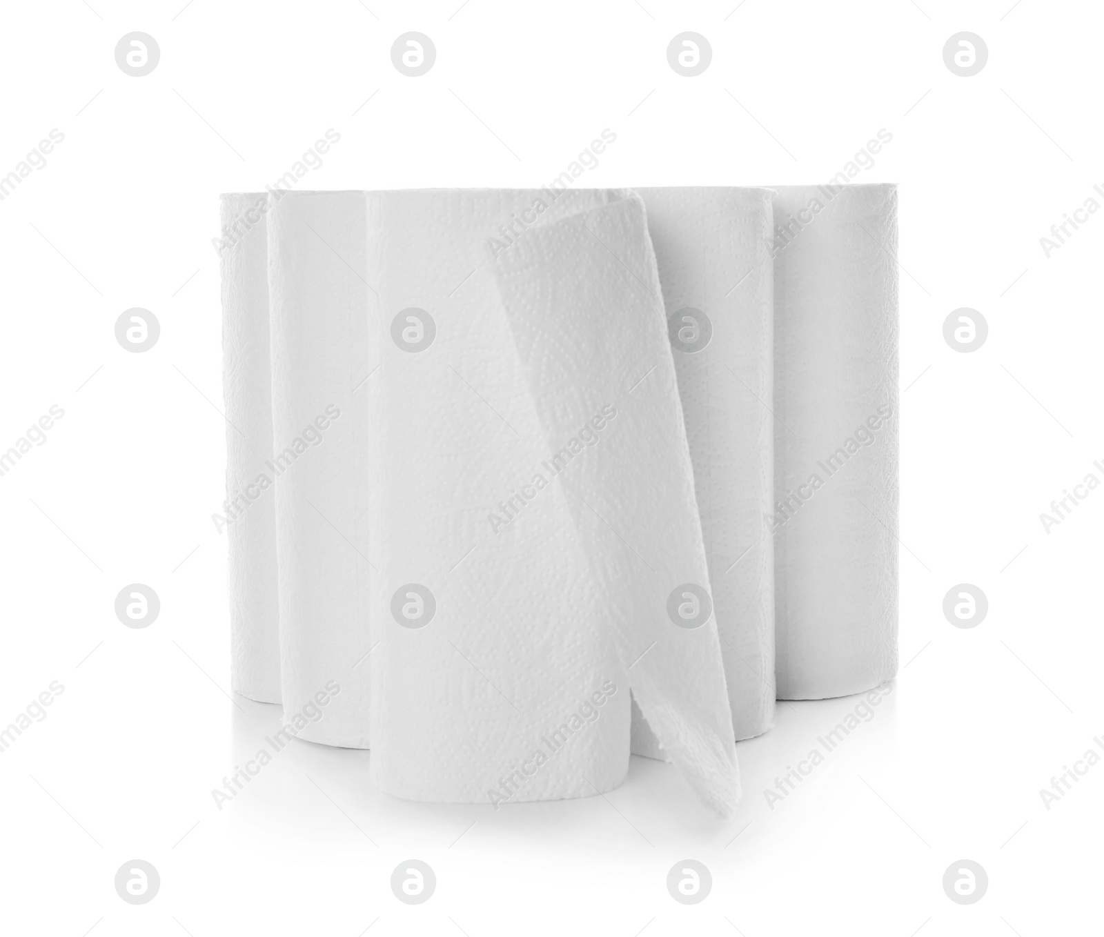 Photo of Rolls of paper towels on white background