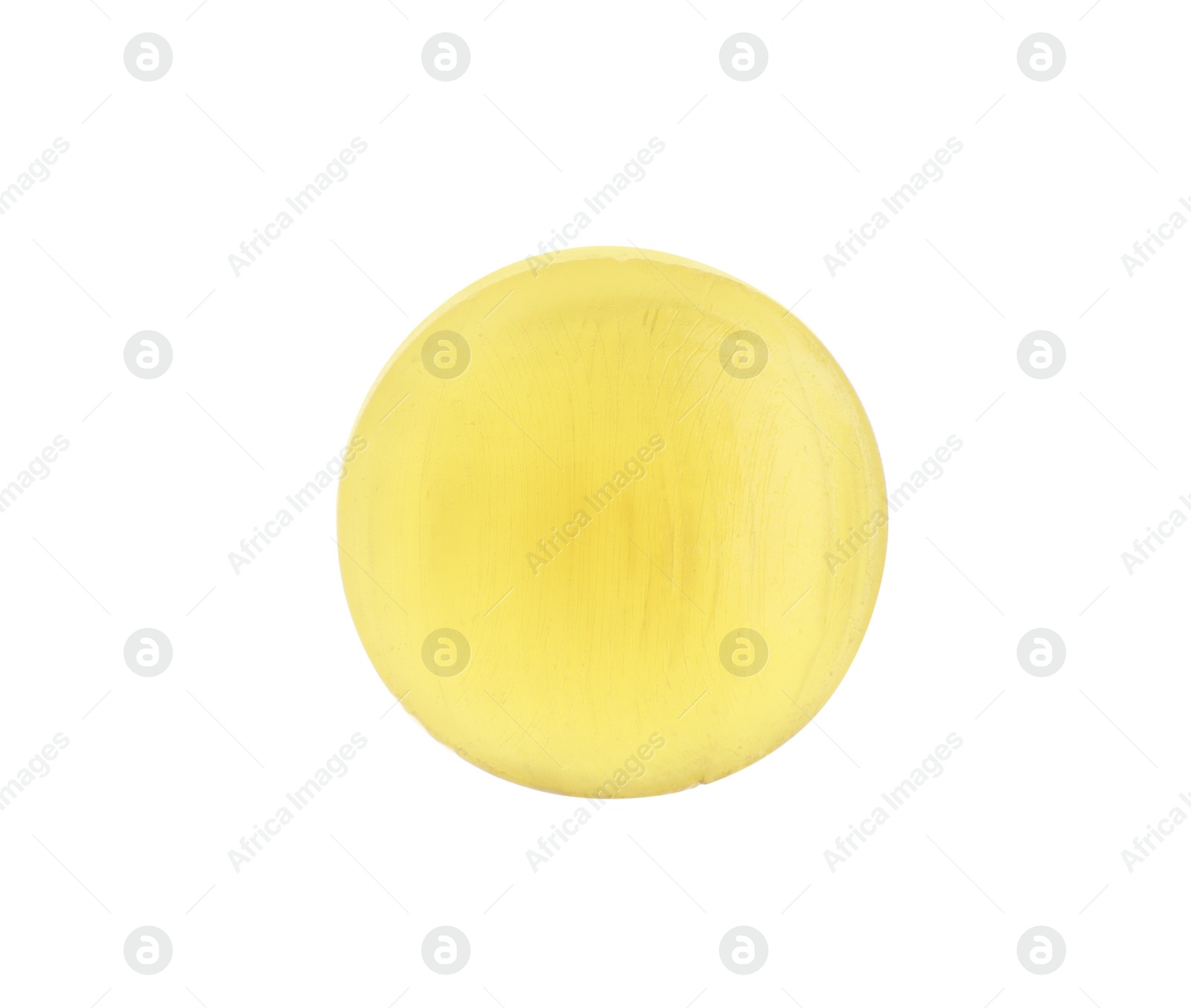 Photo of One yellow cough drop isolated on white