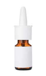 Photo of Bottle of nasal spray isolated on white