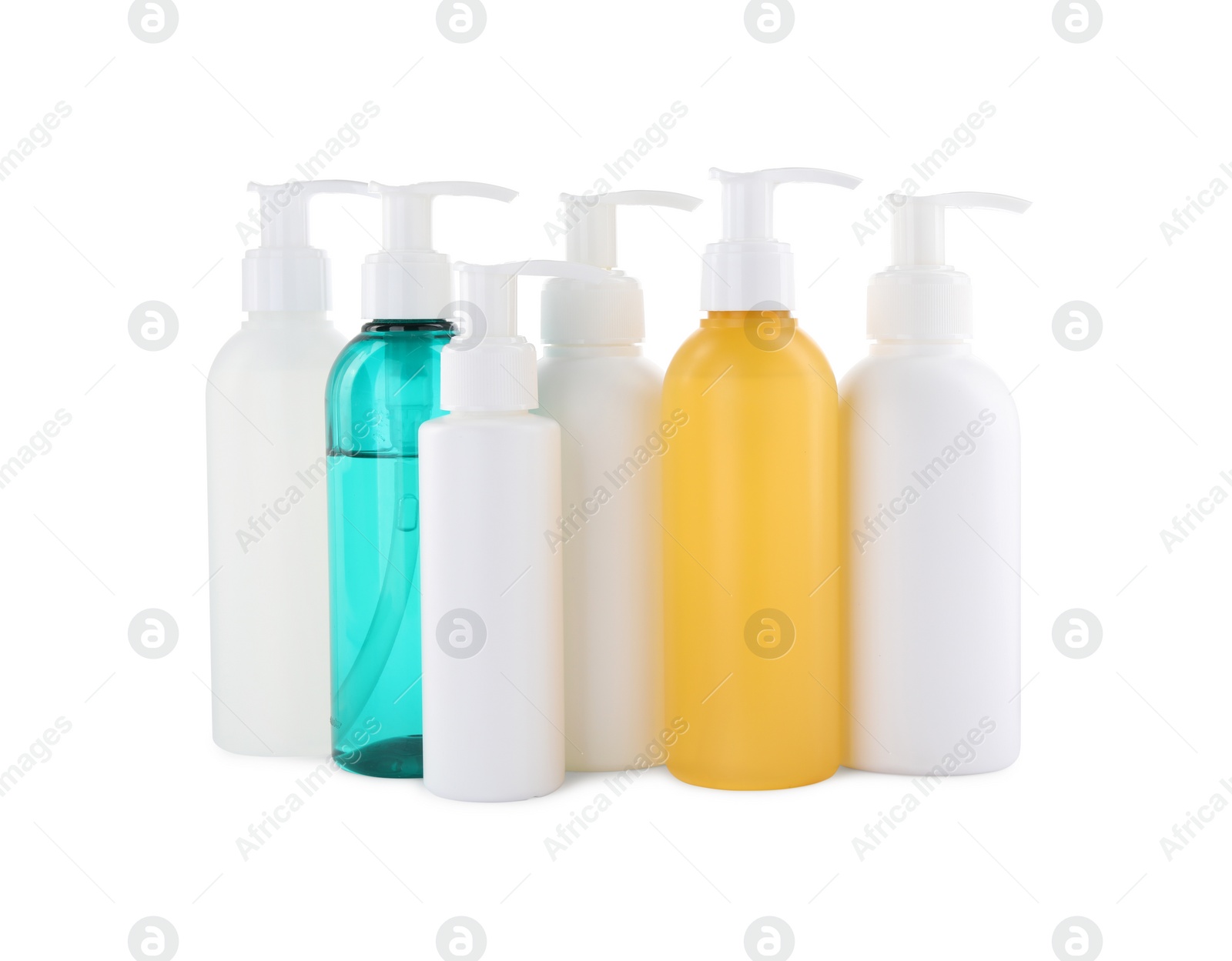 Photo of Different face cleansing products isolated on white