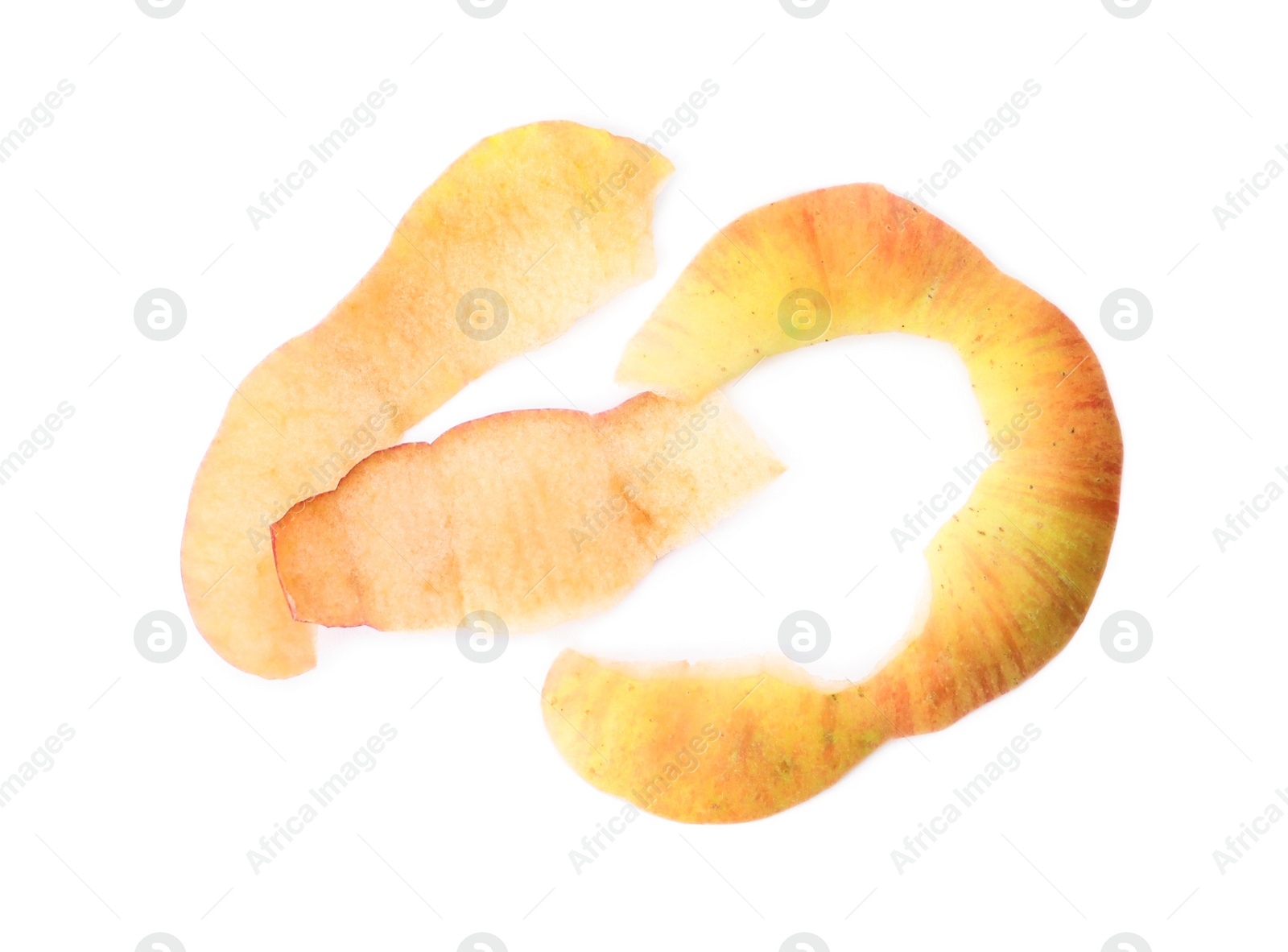 Photo of Apple peel on white background, top view. Composting of organic waste