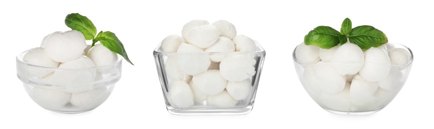 Image of Set with tasty mozzarella on white background. Banner design 