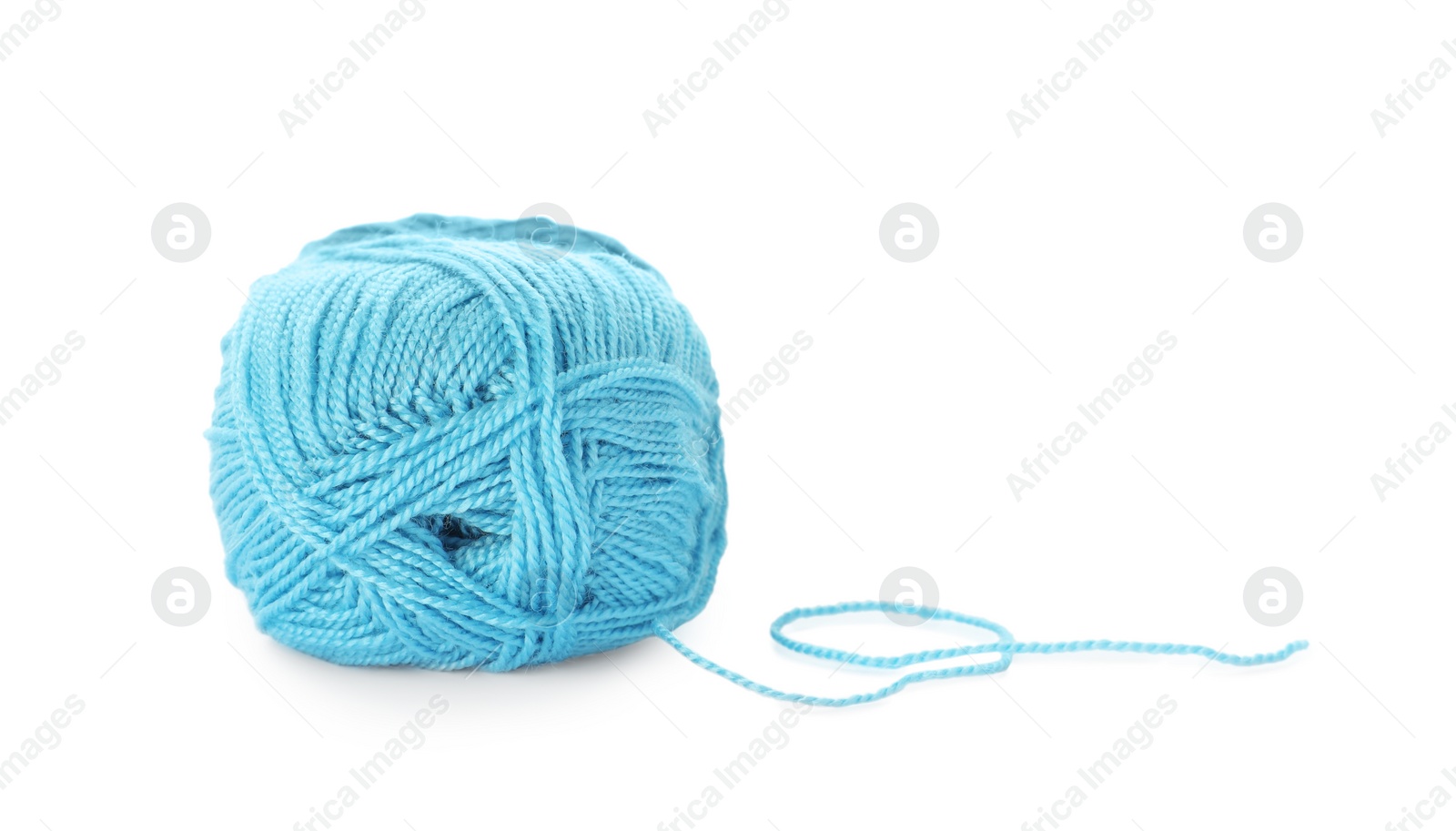 Photo of Soft light blue woolen yarn isolated on white