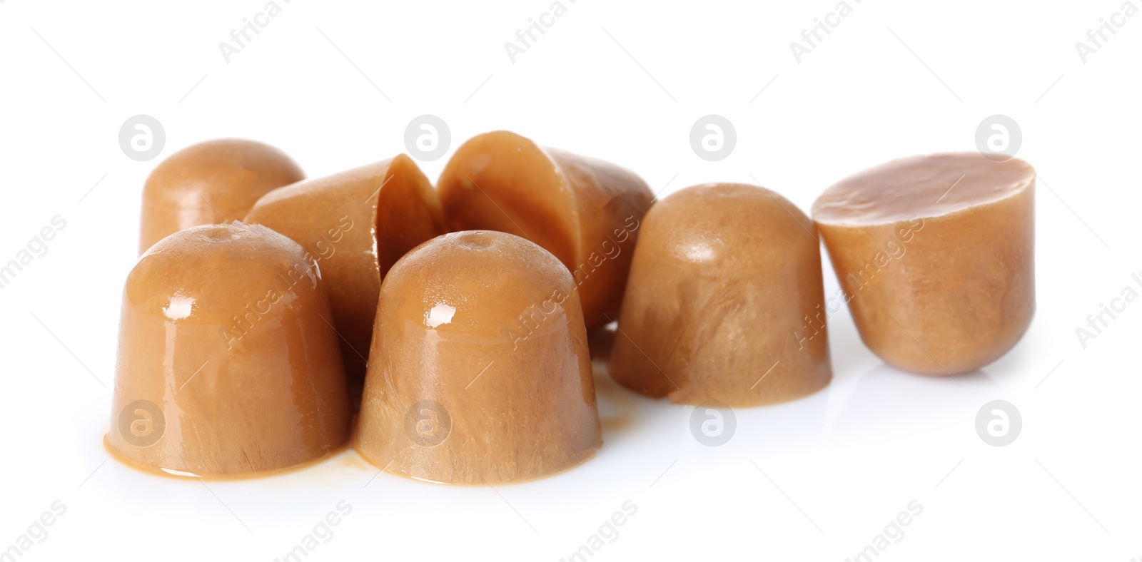 Photo of Ice cubes made with coffee on white background