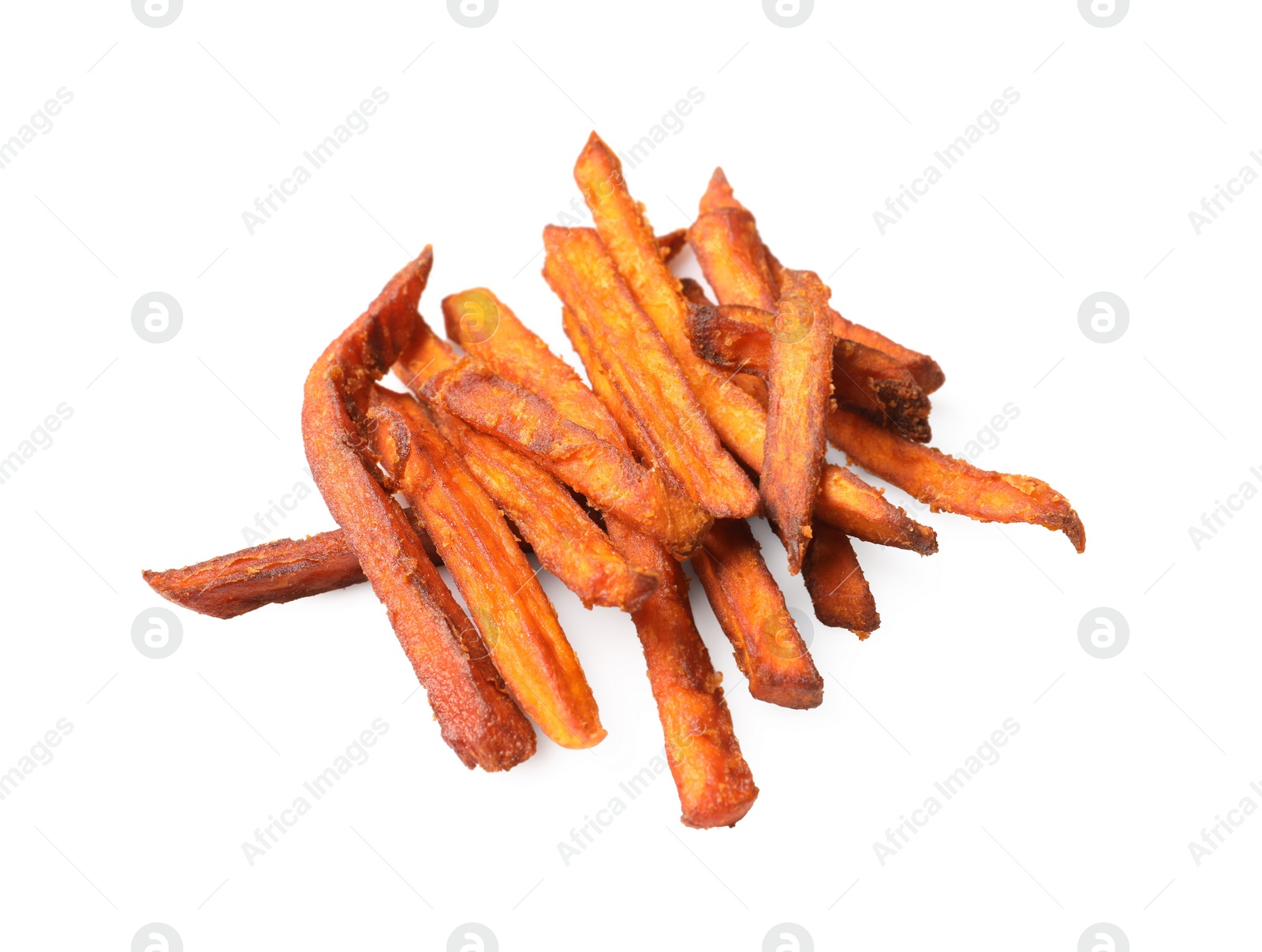 Photo of Delicious sweet potato fries on white background