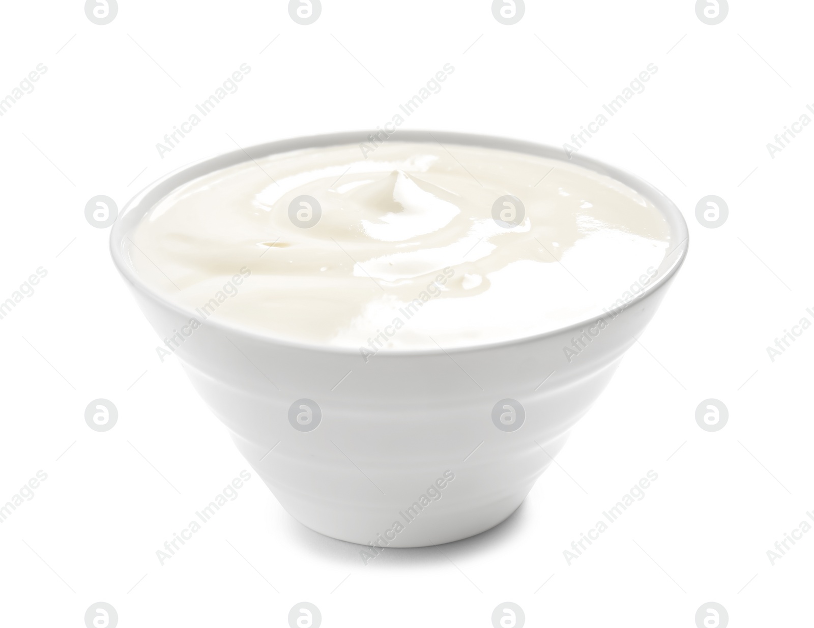 Photo of Bowl with creamy yogurt on white background