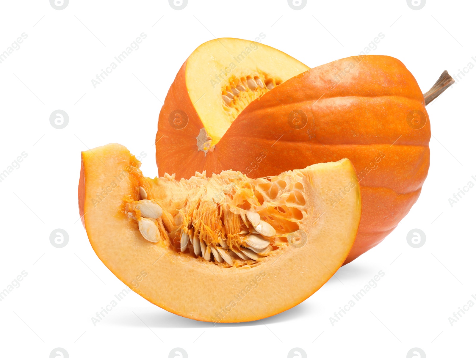 Photo of Cut fresh ripe pumpkin isolated on white