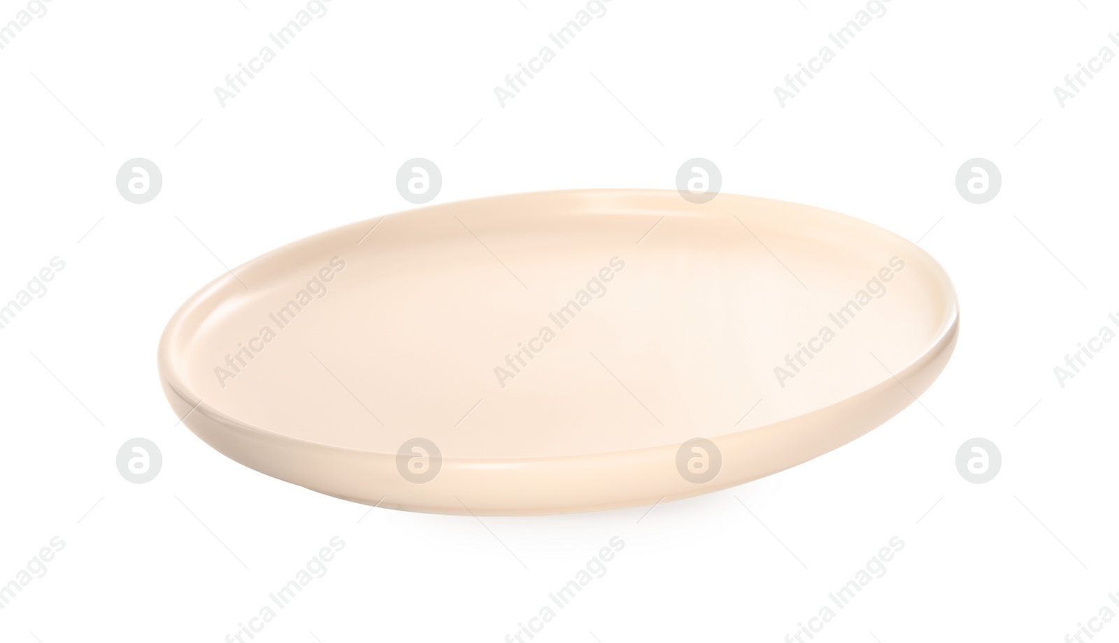 Photo of Clean empty beige plate isolated on white