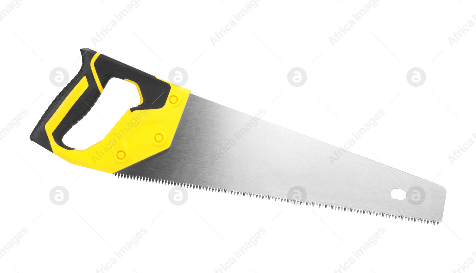 Photo of One saw with color hand isolated on white, top view