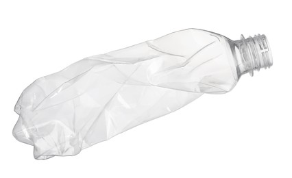 Photo of Crumpled disposable plastic bottle isolated on white