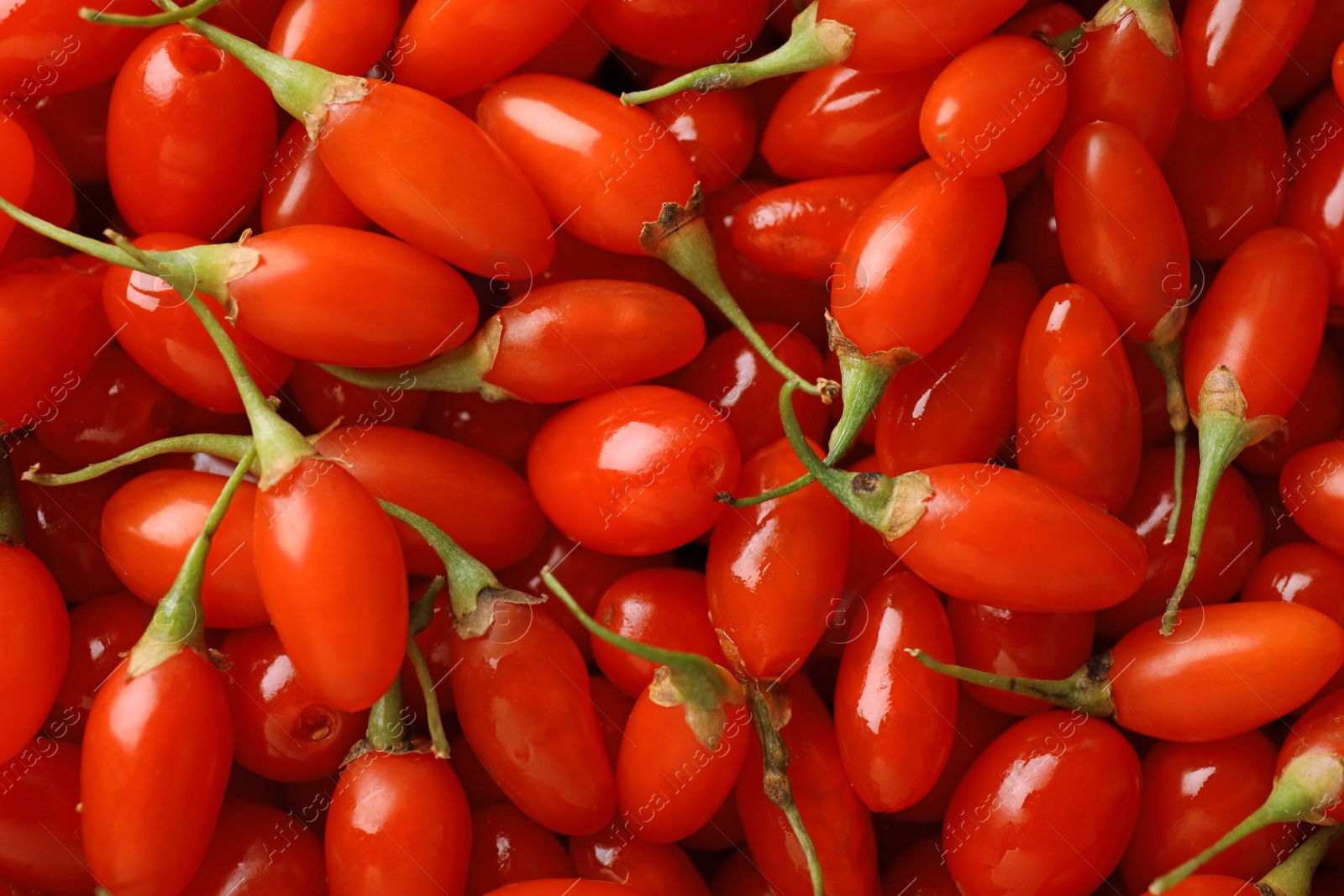 Photo of Fresh ripe goji berries as background, top view