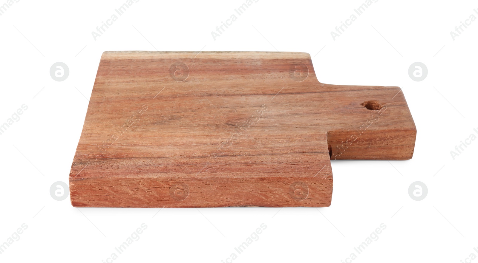 Photo of One wooden cutting board isolated on white