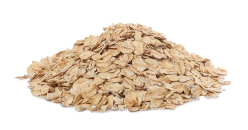 Pile of rolled oats isolated on white