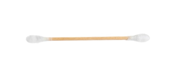 Photo of New clean cotton swab on white background