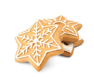 Photo of Tasty homemade Christmas cookies on white background