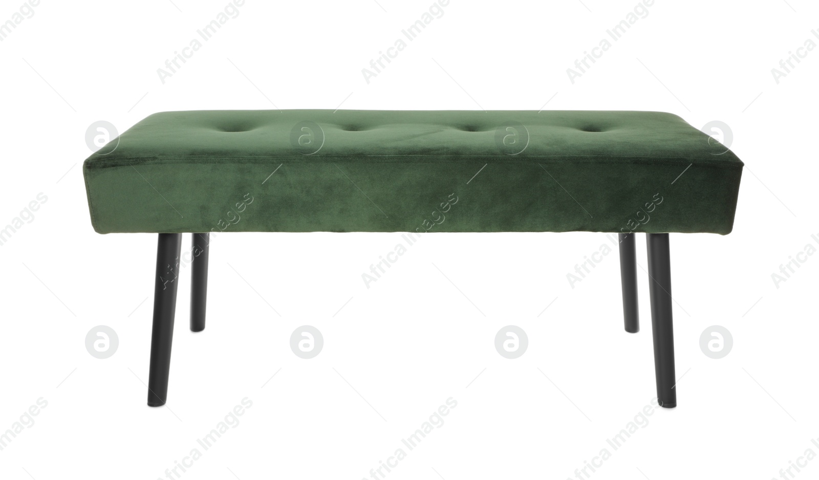 Photo of Stylish dark green velvet indoor bench isolated on white