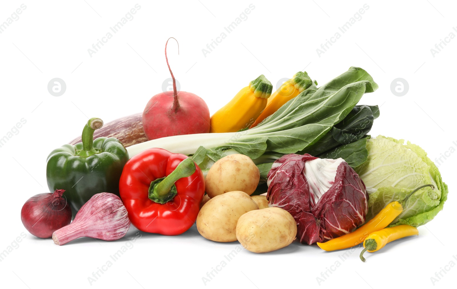 Photo of Different fresh ripe vegetables isolated on white