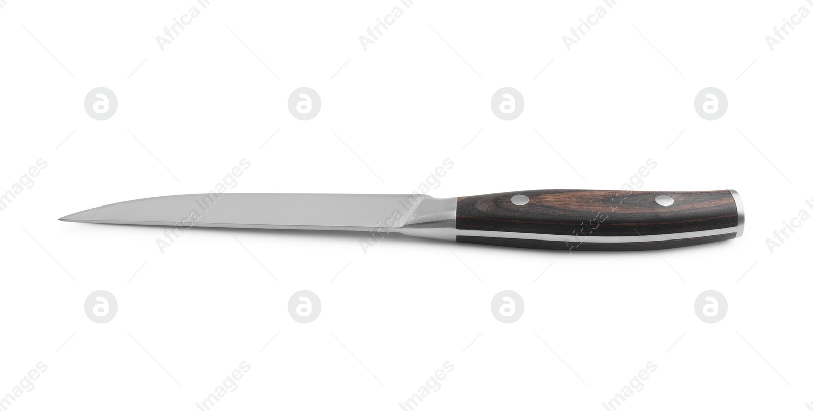 Photo of One knife with wooden handle isolated on white