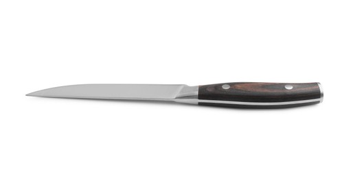 Photo of One knife with wooden handle isolated on white