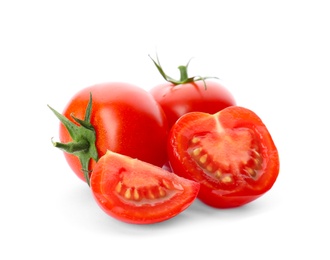 Fresh ripe red tomatoes on white background