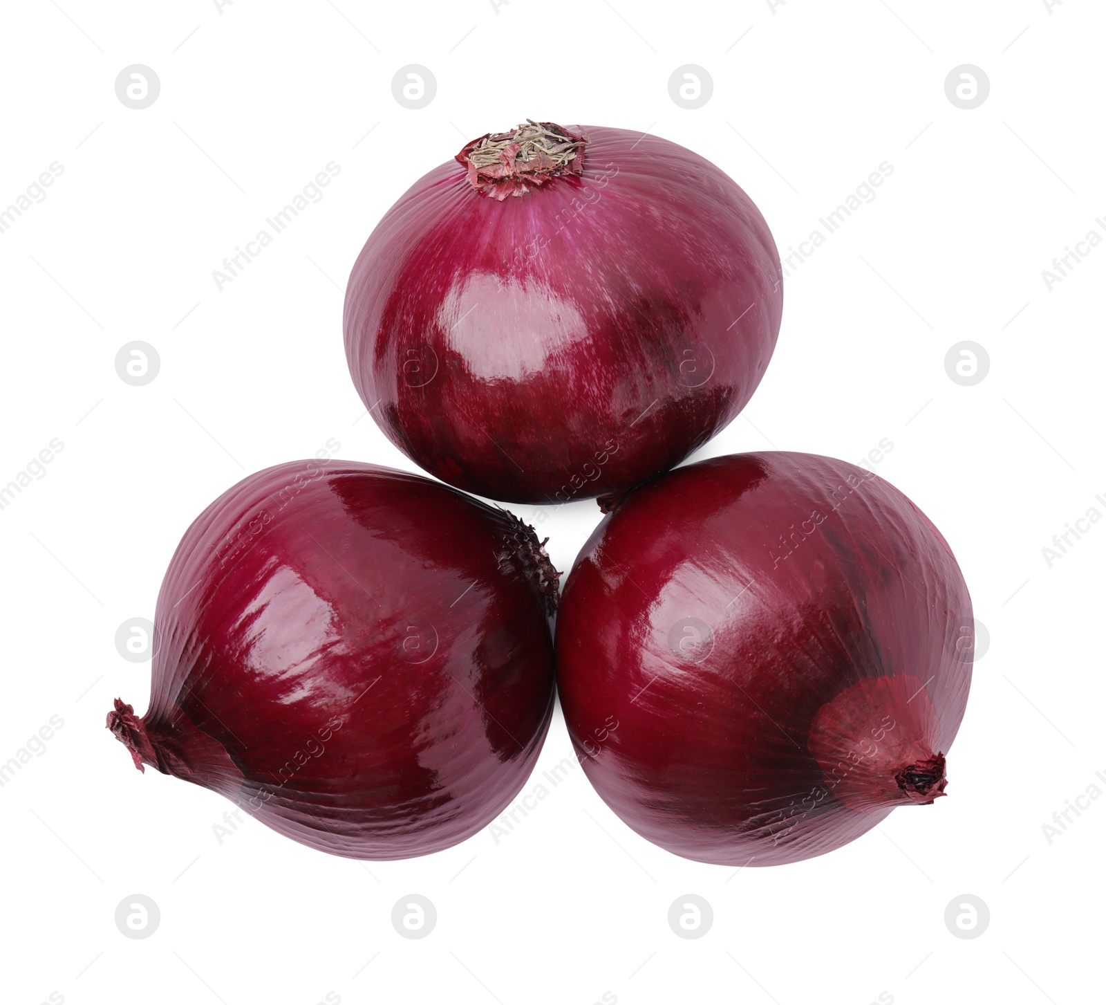 Photo of Many fresh red onions on white background, top view