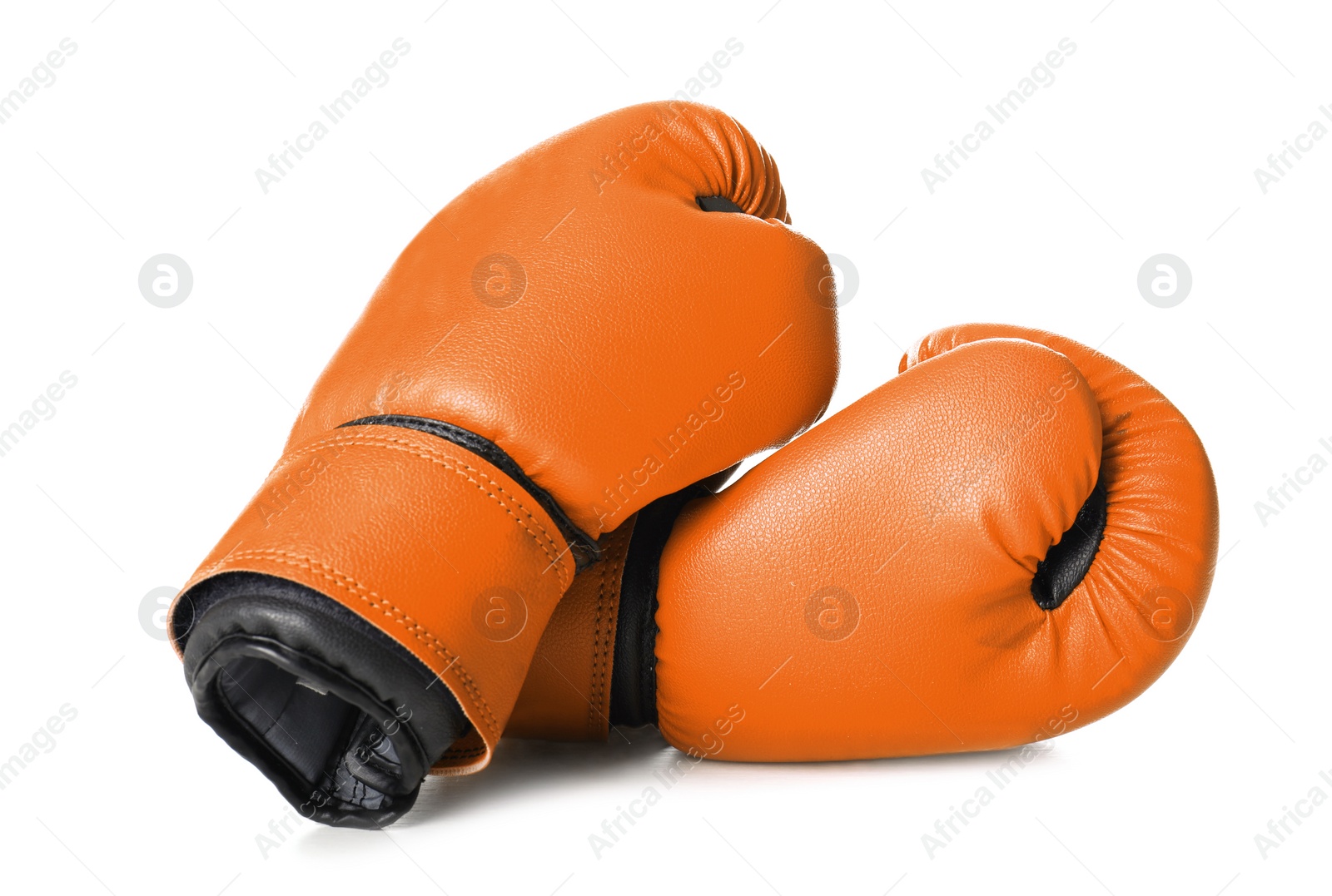 Image of Pair of orange boxing gloves isolated on white