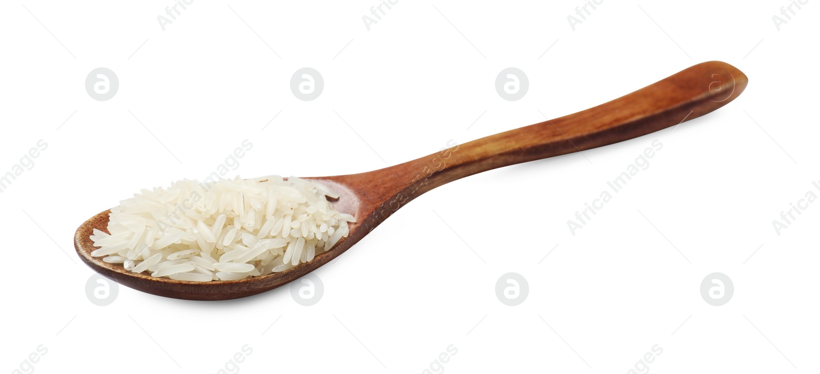 Photo of Raw basmati rice in spoon isolated on white