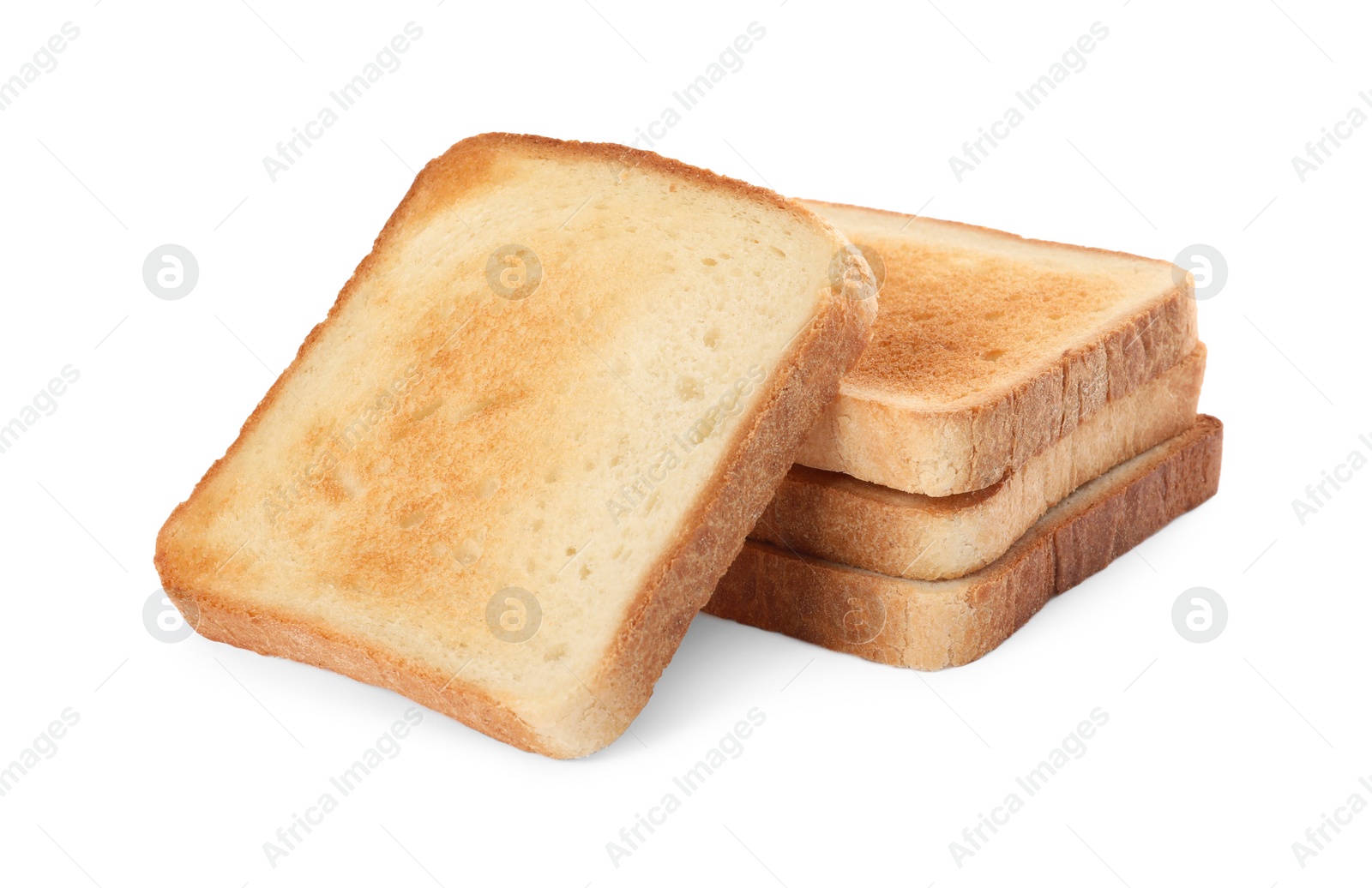 Photo of Slices of delicious toasted on white background