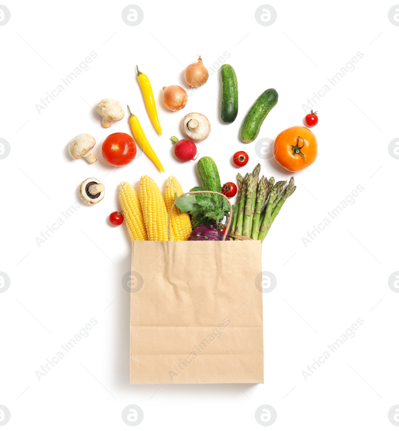 Photo of Flat lay composition with fresh vegetables on white background