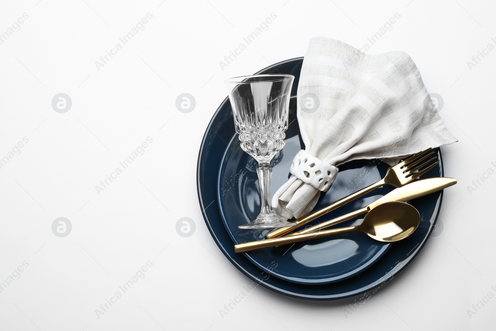 Photo of Elegant table setting on white background, top view