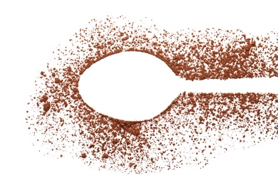 Composition with cocoa powder on white background