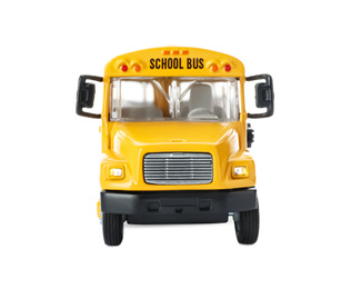 Photo of Yellow school bus isolated on white. Transport for students