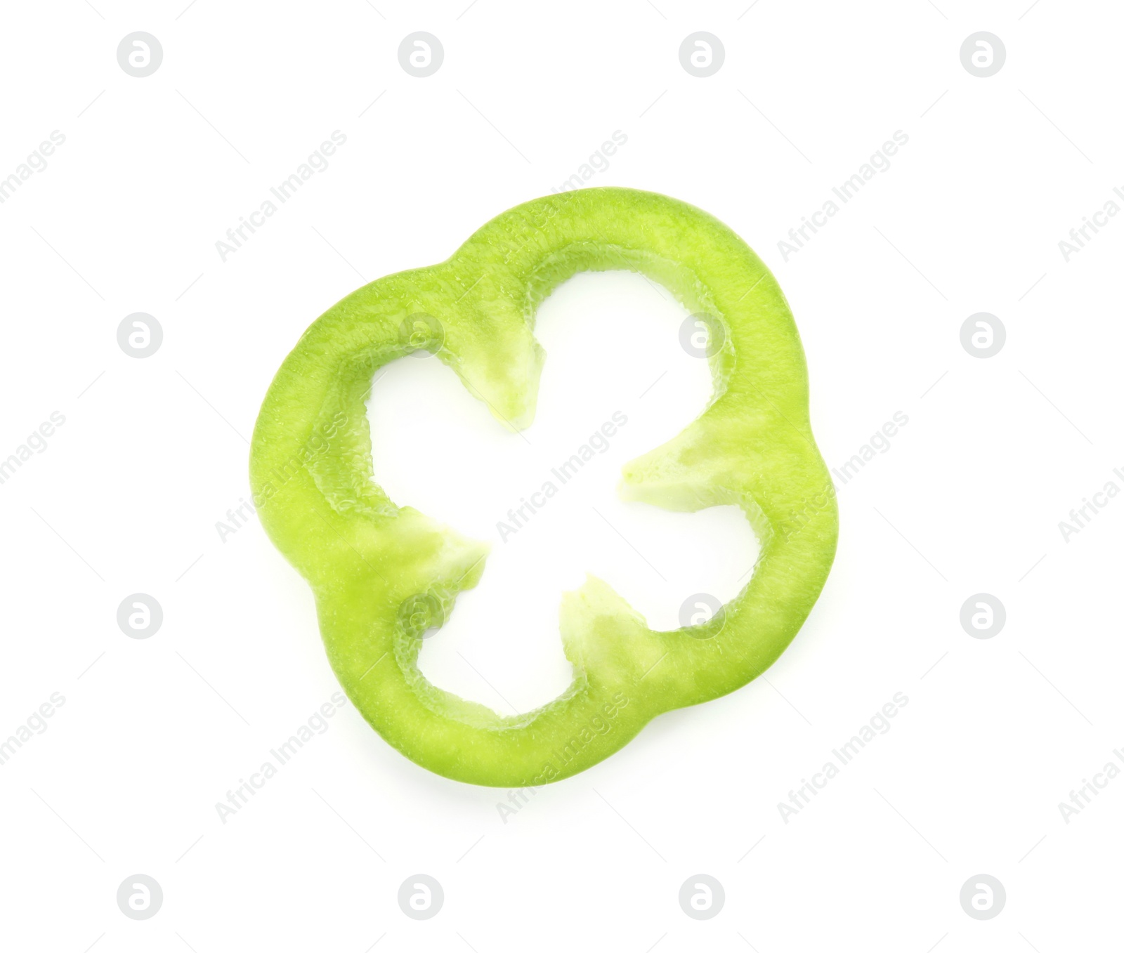 Photo of Slice of ripe paprika pepper on white background, top view