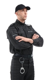 Photo of Male security guard in uniform on white background