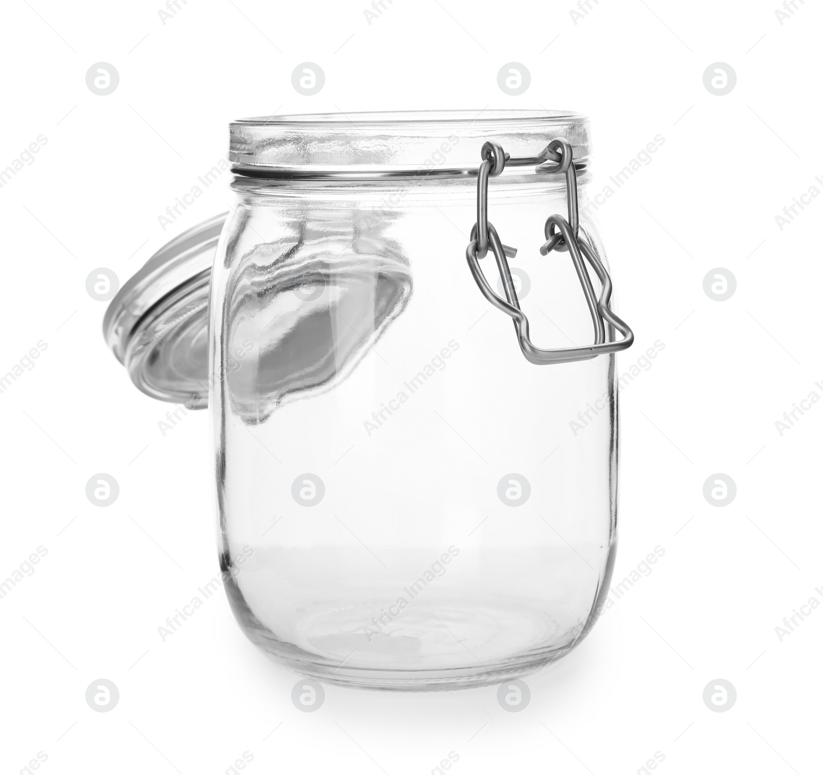 Photo of Empty glass jar on white background