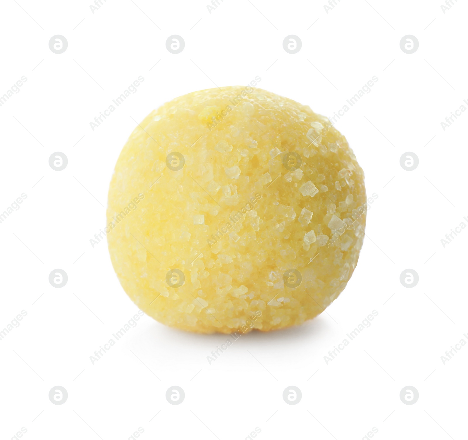 Photo of Yellow chocolate candy isolated on white. Fancy confectionery