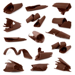 Image of Many chocolate curls isolated on white, collection