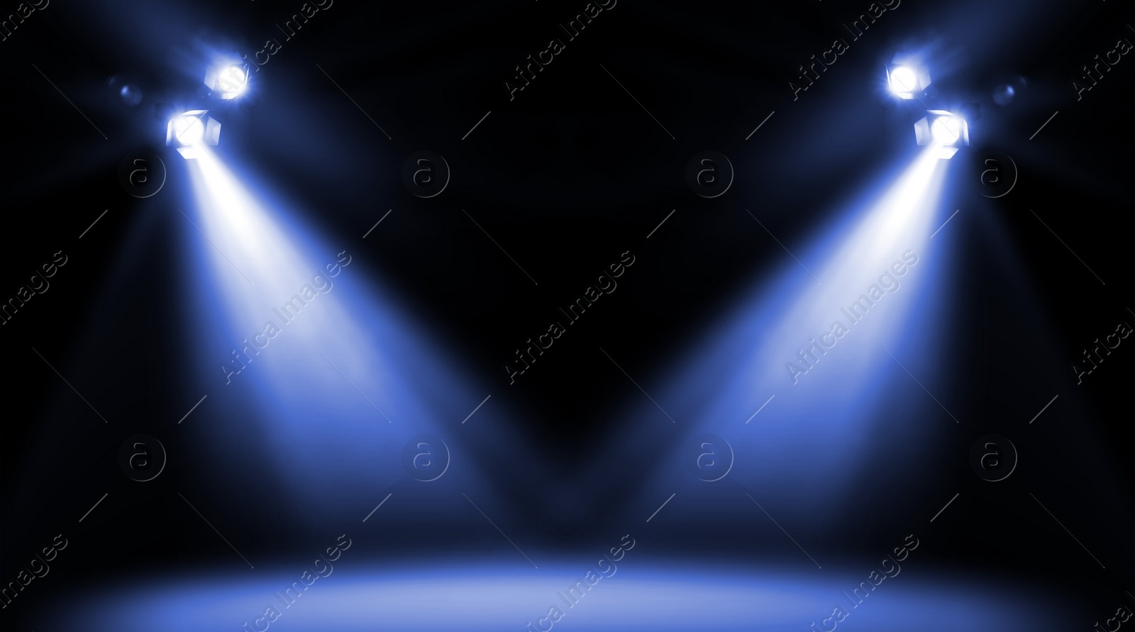 Image of Bright spotlights in darkness. Professional stage equipment