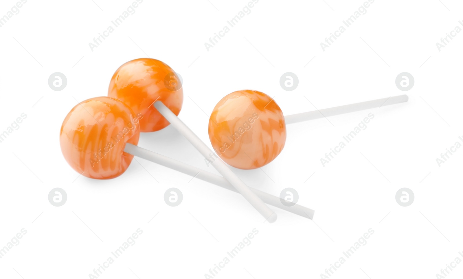 Photo of Many sweet colorful lollipops isolated on white