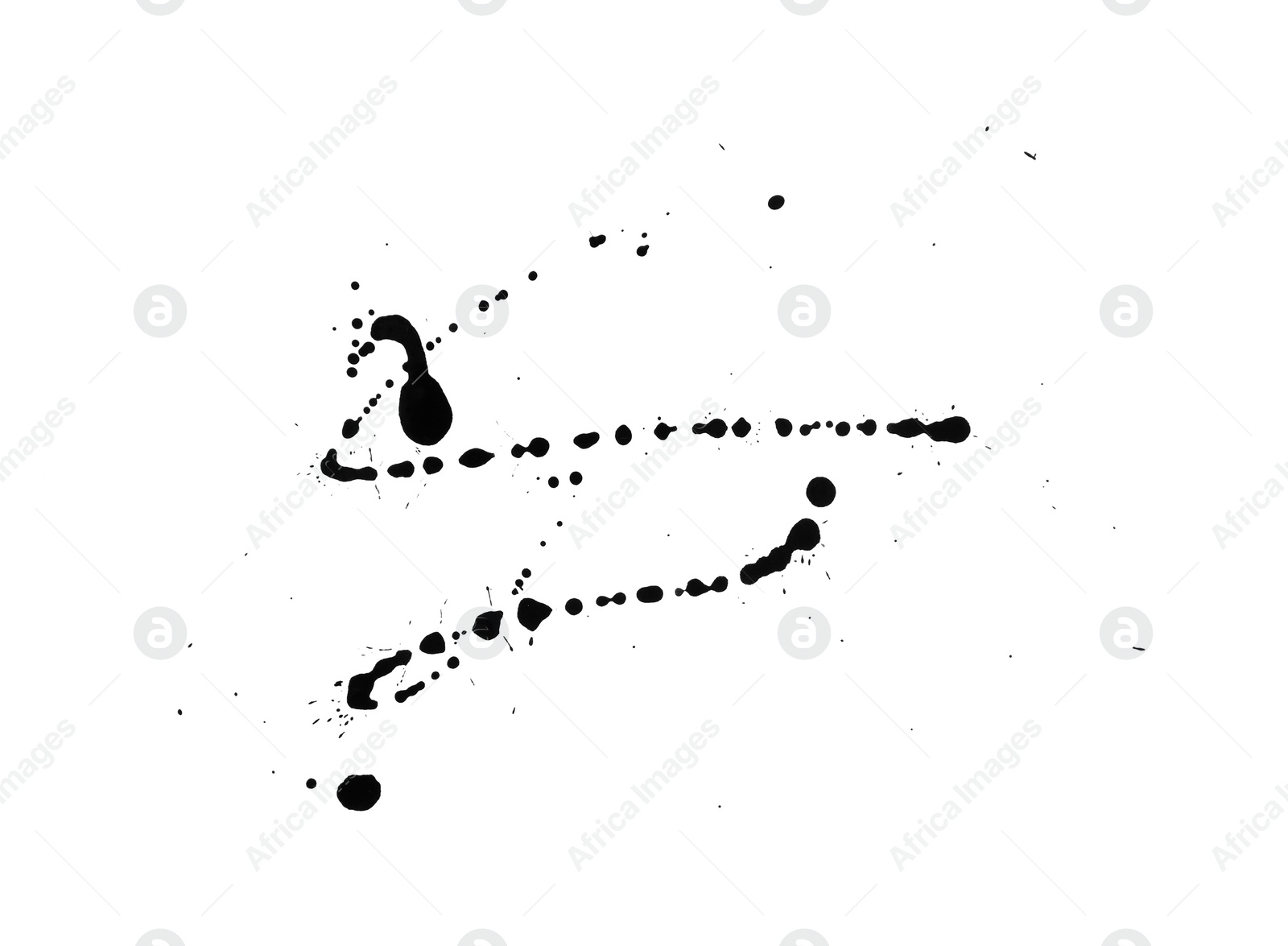 Photo of Blots of black ink isolated on white, top view
