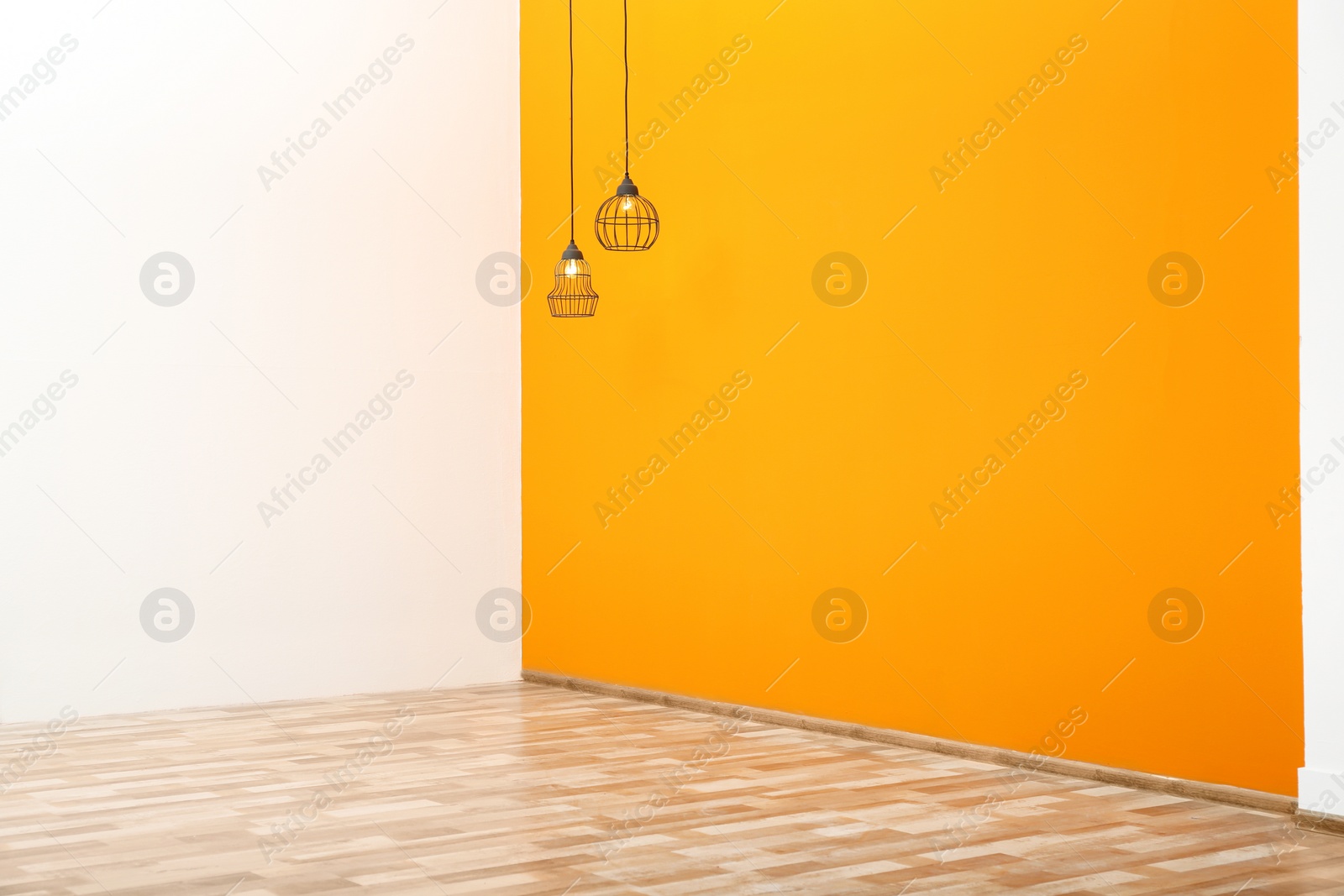 Photo of Empty living room with color wall. Interior design
