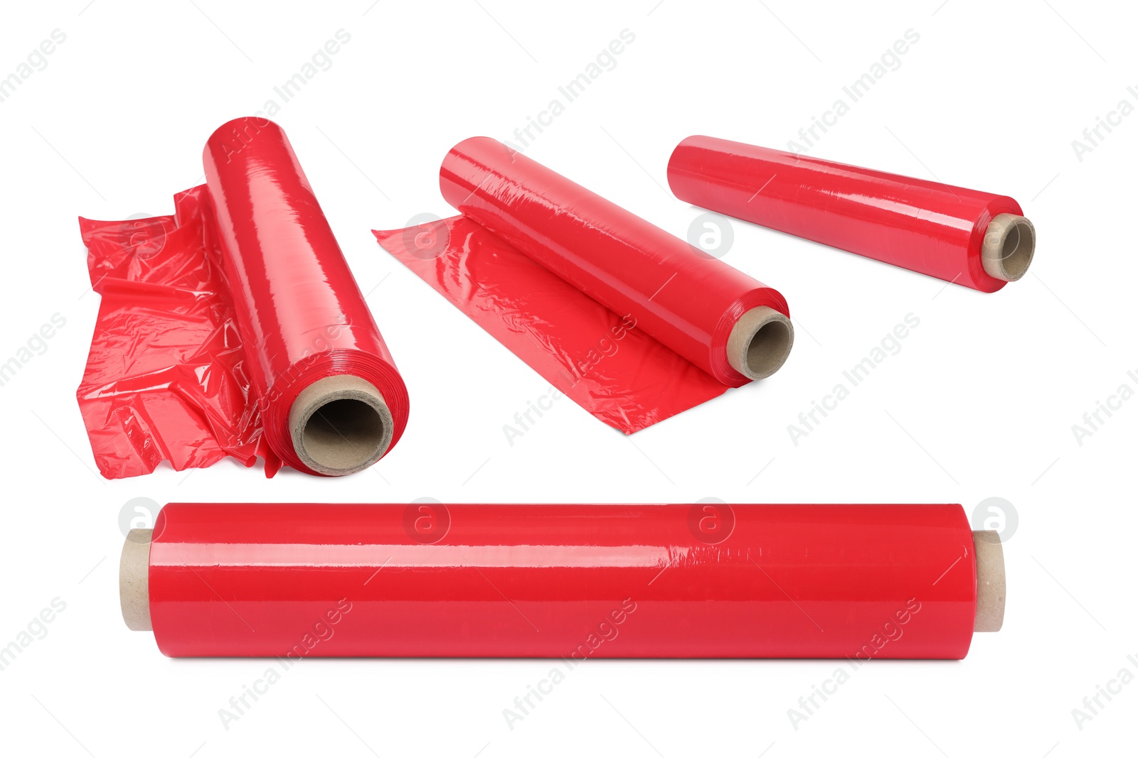 Image of Set with red stretch wraps on white background