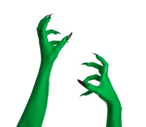 Creepy monster. Green hands with claws isolated on white