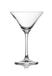 Empty crystal martini glass on white background