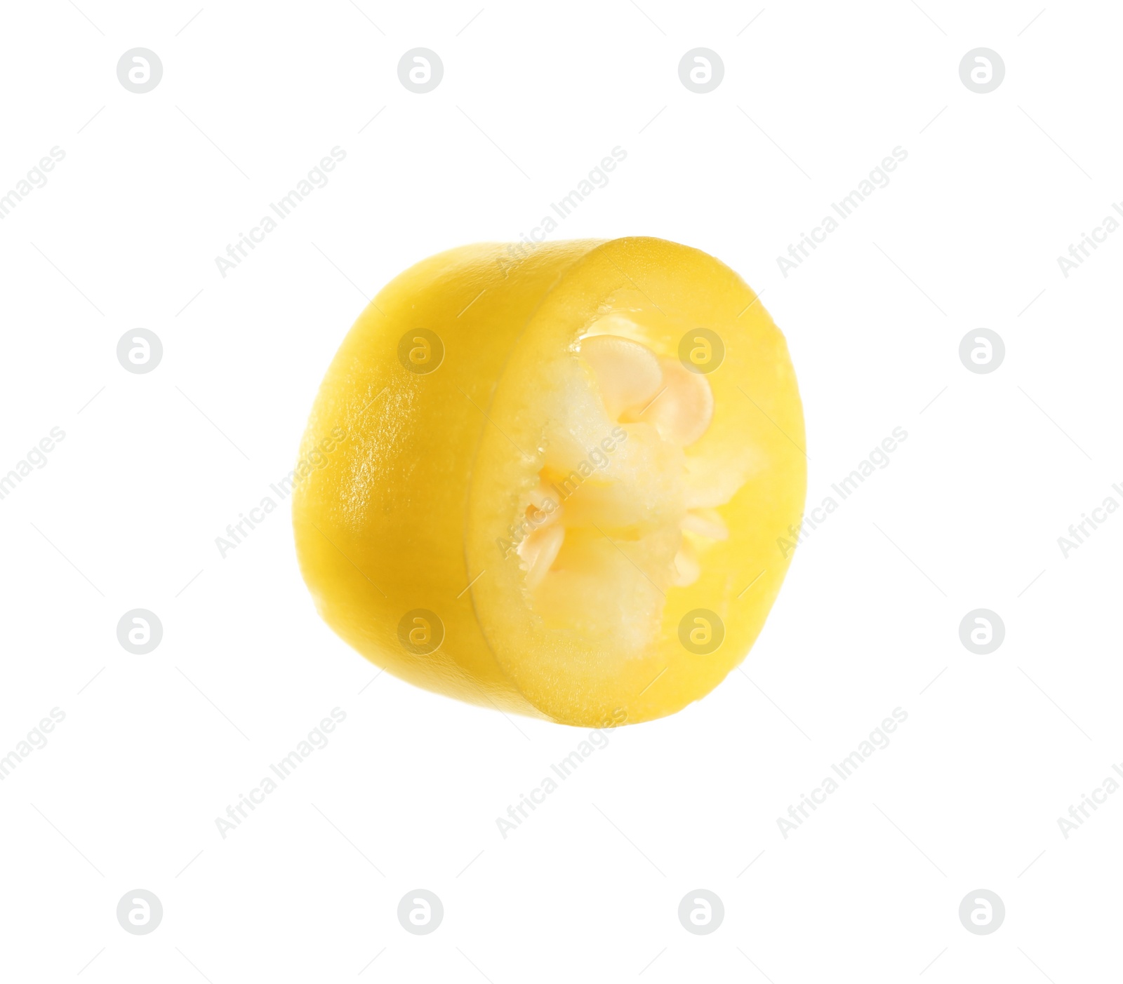 Photo of Piece of yellow hot chili pepper isolated on white