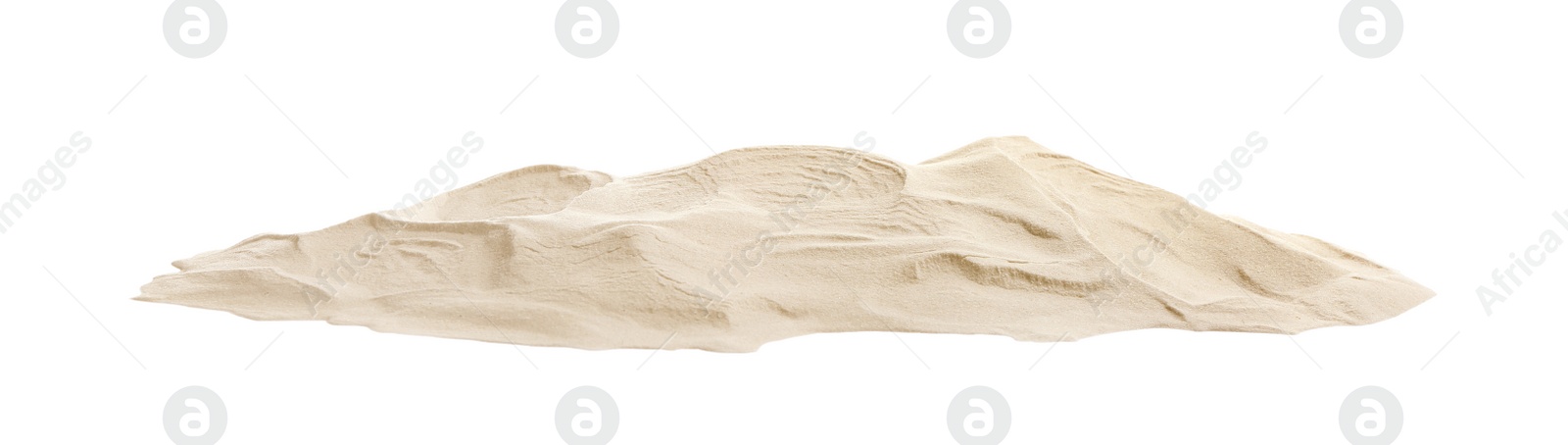 Photo of Pile of dry beach sand on white background