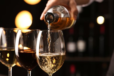 Bartender preparing wine tasting set indoors, closeup