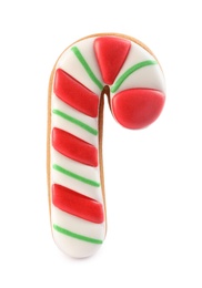Candy cane shaped Christmas cookie isolated on white