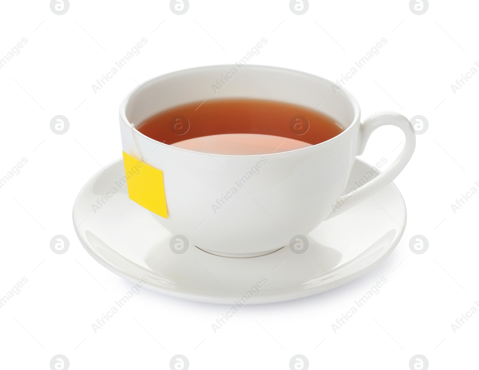 Photo of Cup of tasty tea on white background