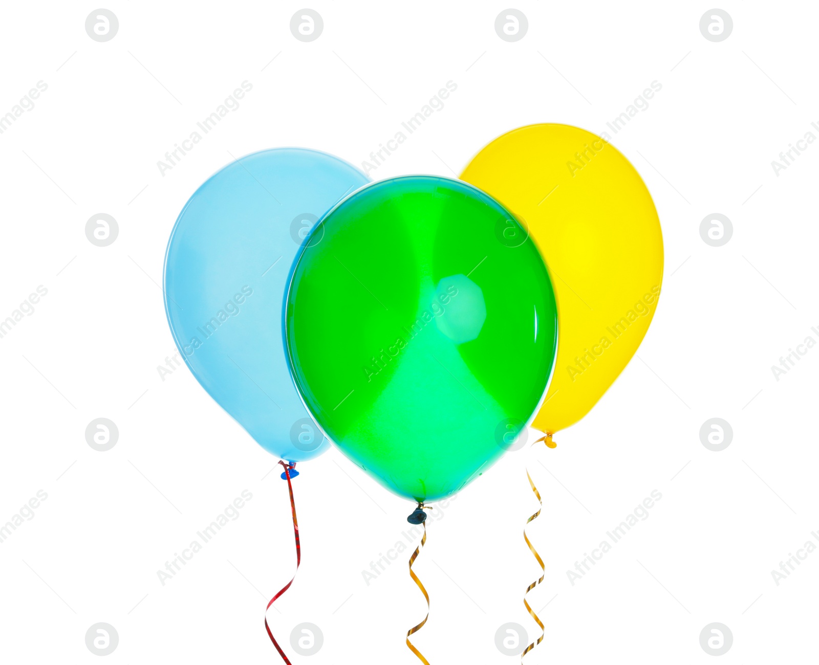 Photo of Colorful balloons on white background. Party time